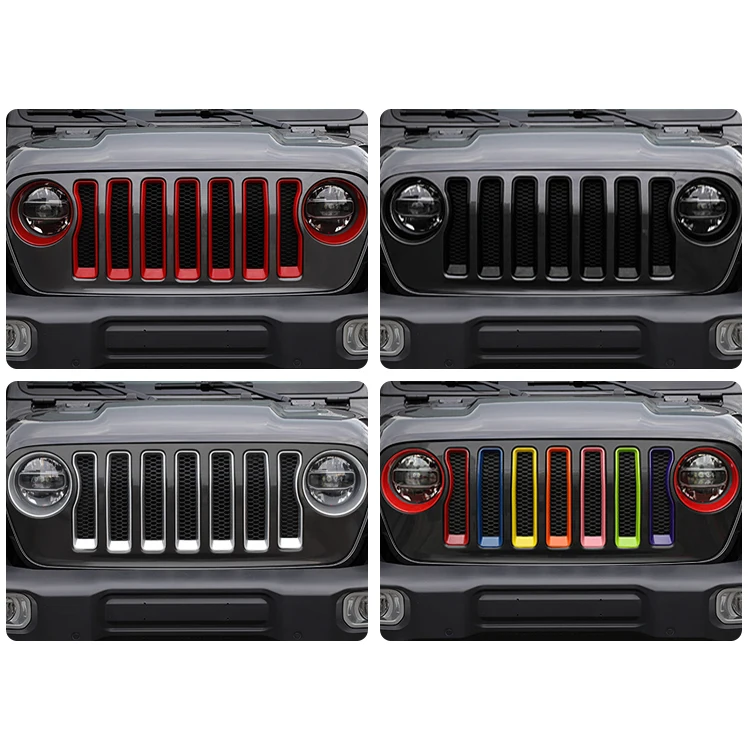 Car Protective Accessories Front Grille HeadLights Headlamp Bezels Cover Trims for Jeep Wrangler JL 2018-2020