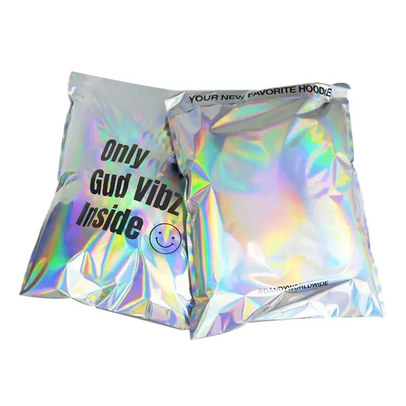Custom design logo self adhesive aluminum foil glitter logistics envelopes mailing bag holographic poly mailers for clothes