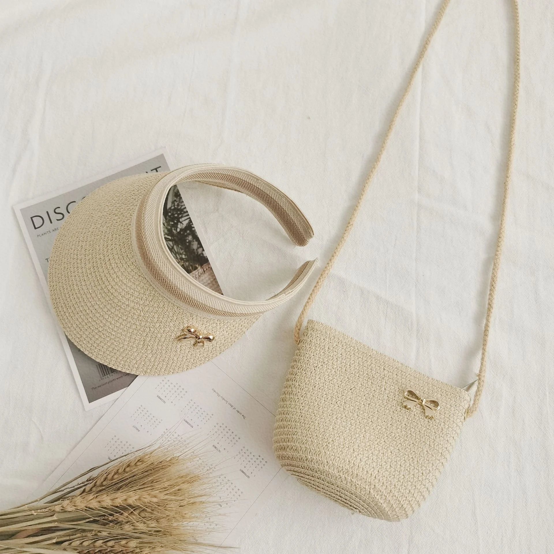 Wholesale baby paper kids children child toddler summer hat straw sun visor cap hat bag hat cap set for kids children