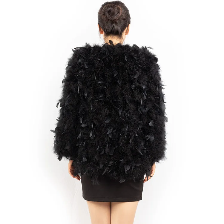 wholesale women ostrich fur coat fluffy black feather fur coat jackets