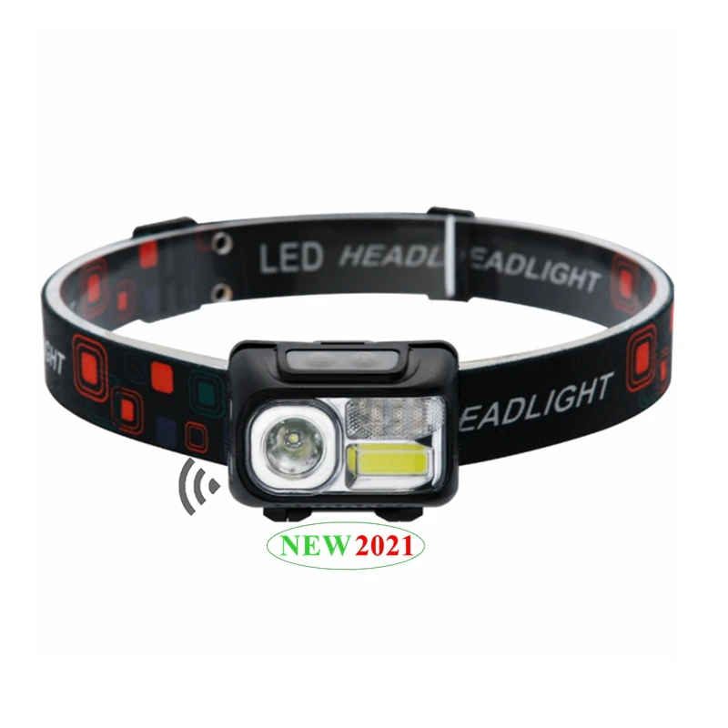 2022 new arrivals motion sensor rechargeable head lamp headlamp with blue warning light ningbo factory in stock ready to ship