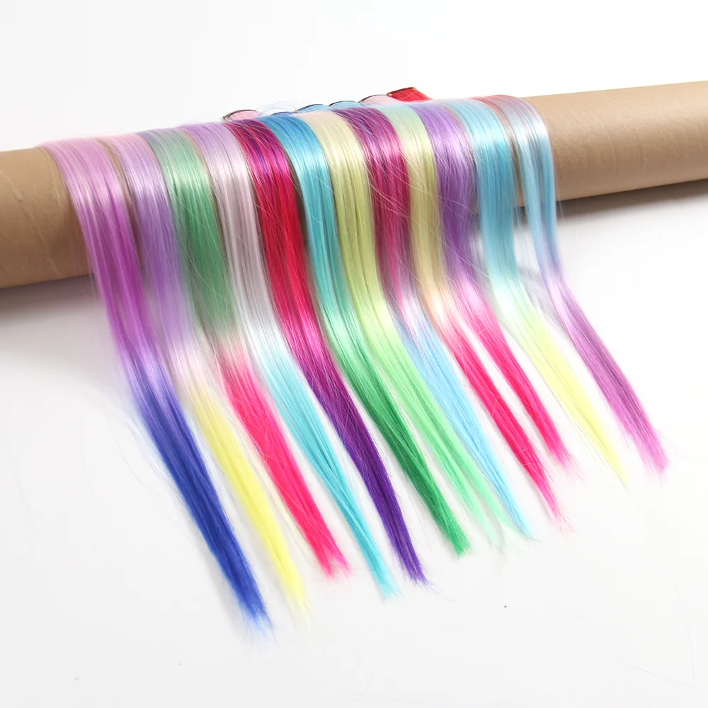 20inch Thick Colored Clip in Hair Extensions Straight Colored Party Highlight Hair Piece Synthetic Colorful Clip on Hairpieces