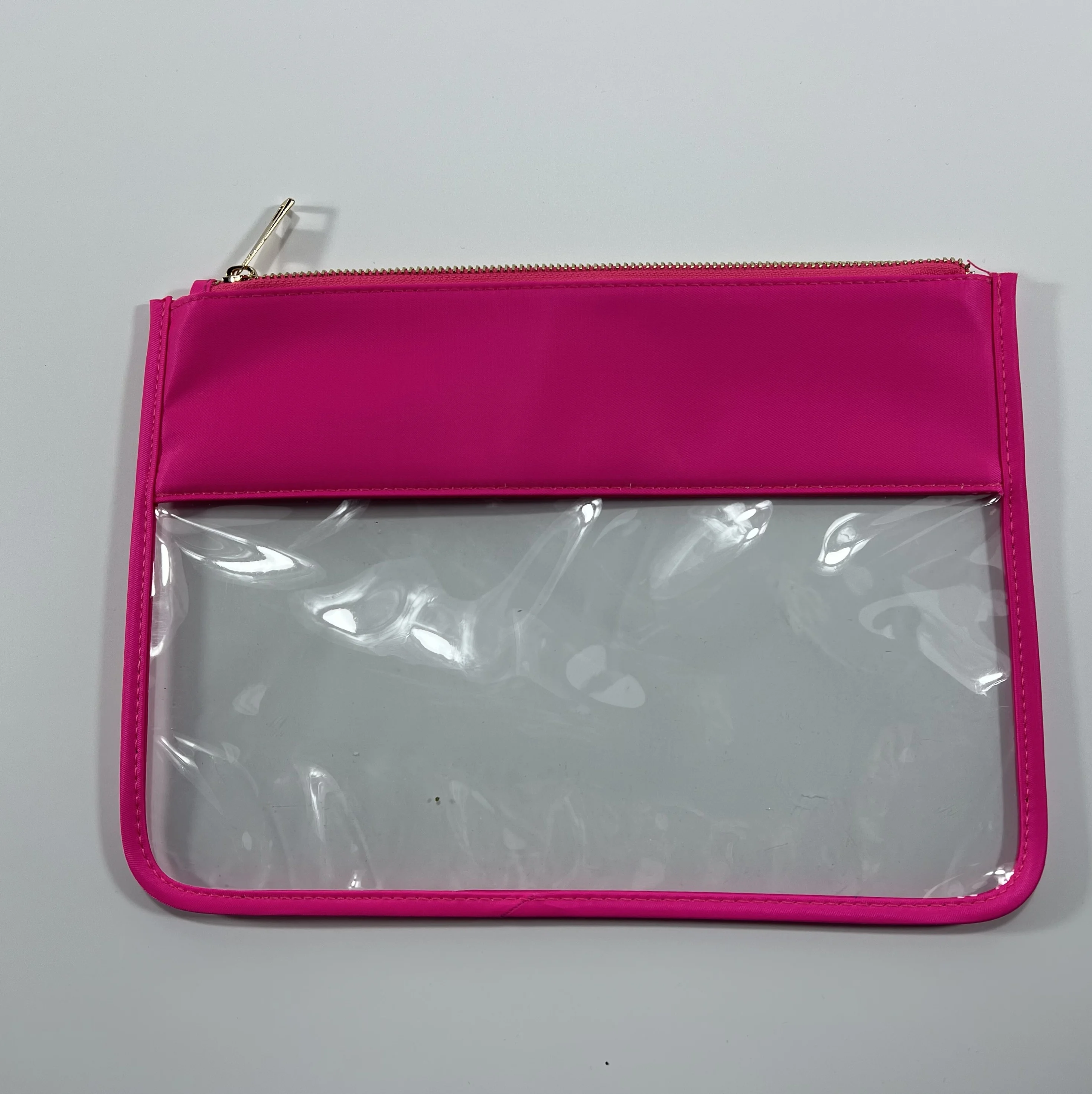 Low MOQ Stock Clear Chenille Patches Waterproof PVC Zipper Transparent Toiletry Wash Bag Pouch Makeup clear Cosmetic Bag