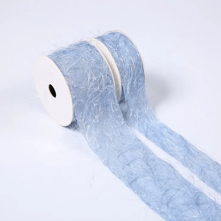 Wholesale custom fashion tassel trim polyester voile ribbon cut edge wedding decor ribbon