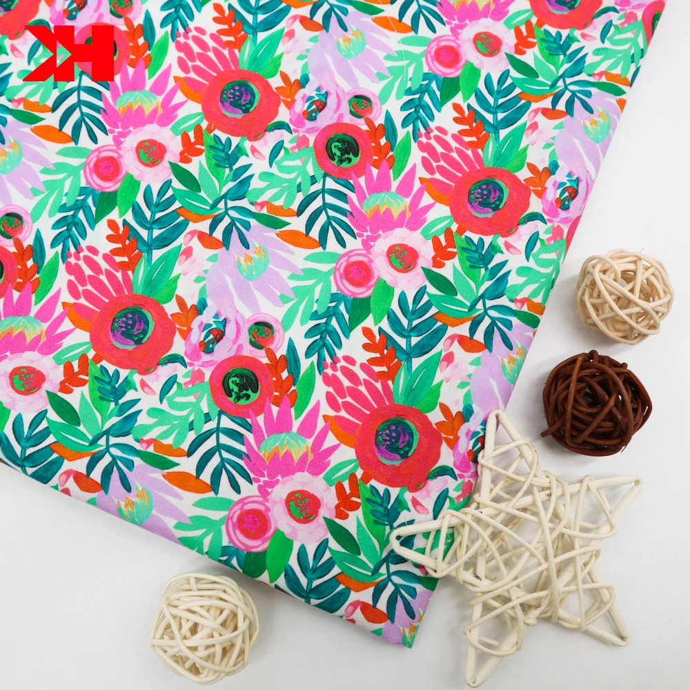 Organic 100% Cotton poplin Custom Printed Fabric With Frangipani Pattern For Clothing Lining Sewing