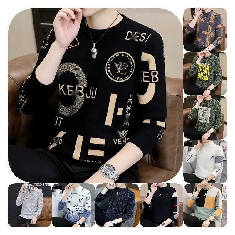 Round Neck Knitted Pullover Factory Direct Sales of Men's Knitted Sweaters, Mohair Furry Striped Standard Winter Turtleneck