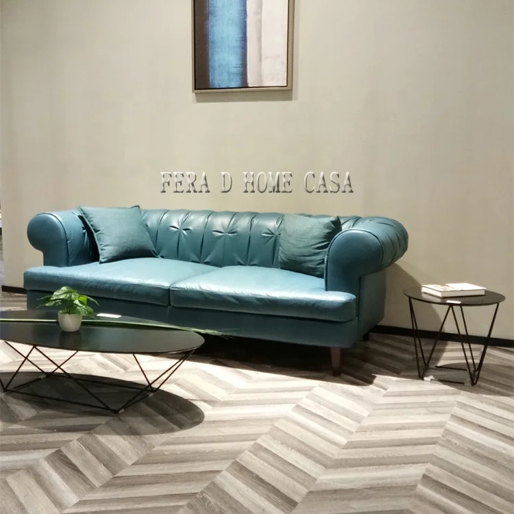 italy modern living room sofa sky blue copy leather 2 seater couch sofa set