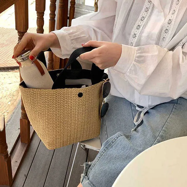 x014, New model customized beach bag bucket bag custom straw bag