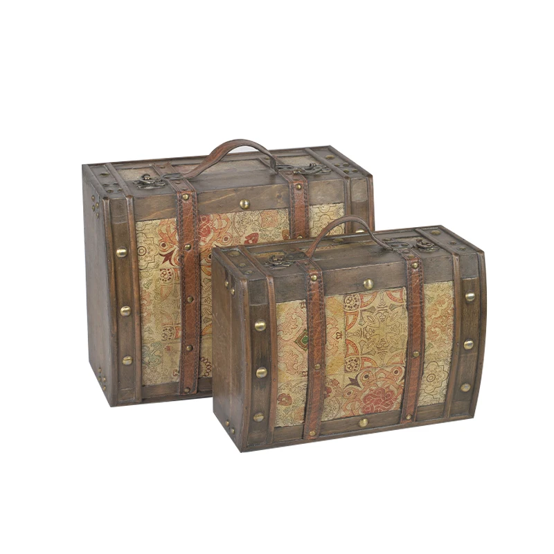 Vintage Wooden PU Suitcase Decorative Box