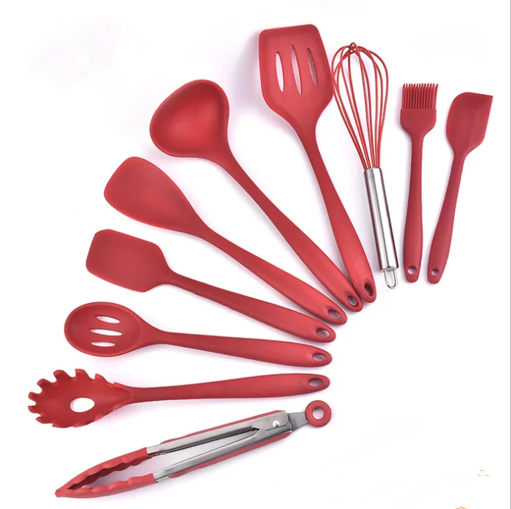 Silica gel kitchenware set environmental protection cooking shovel spoon tool kitchen utensils 10 sets of silica gel kitchenware