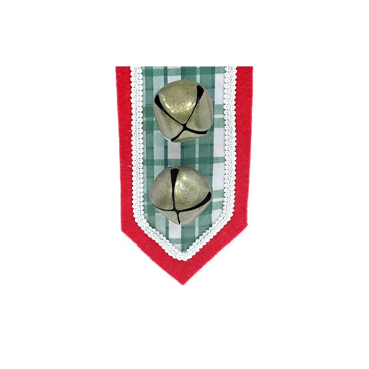 Leaves Embellishment Long Strip Cloth Pendant Shopping Christmas Red Striped Bell Door Hanging Christmas Decorations Green Pine