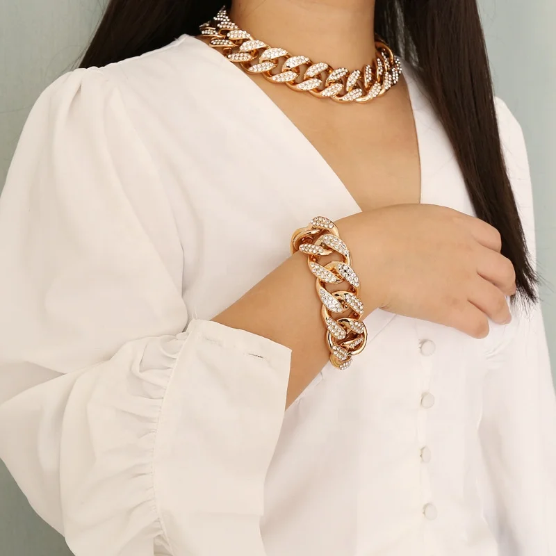 Full diamond exaggerated neck chain female personality minority creative bracelet retro Necklace