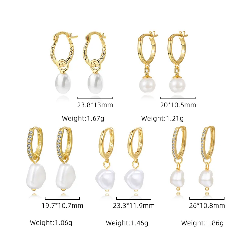 Hot Sale 925 Sterling Silver Elegant Jewelry 18k Gold Plated Pearl Dangle Zircon Drop Hoop Earrings Women