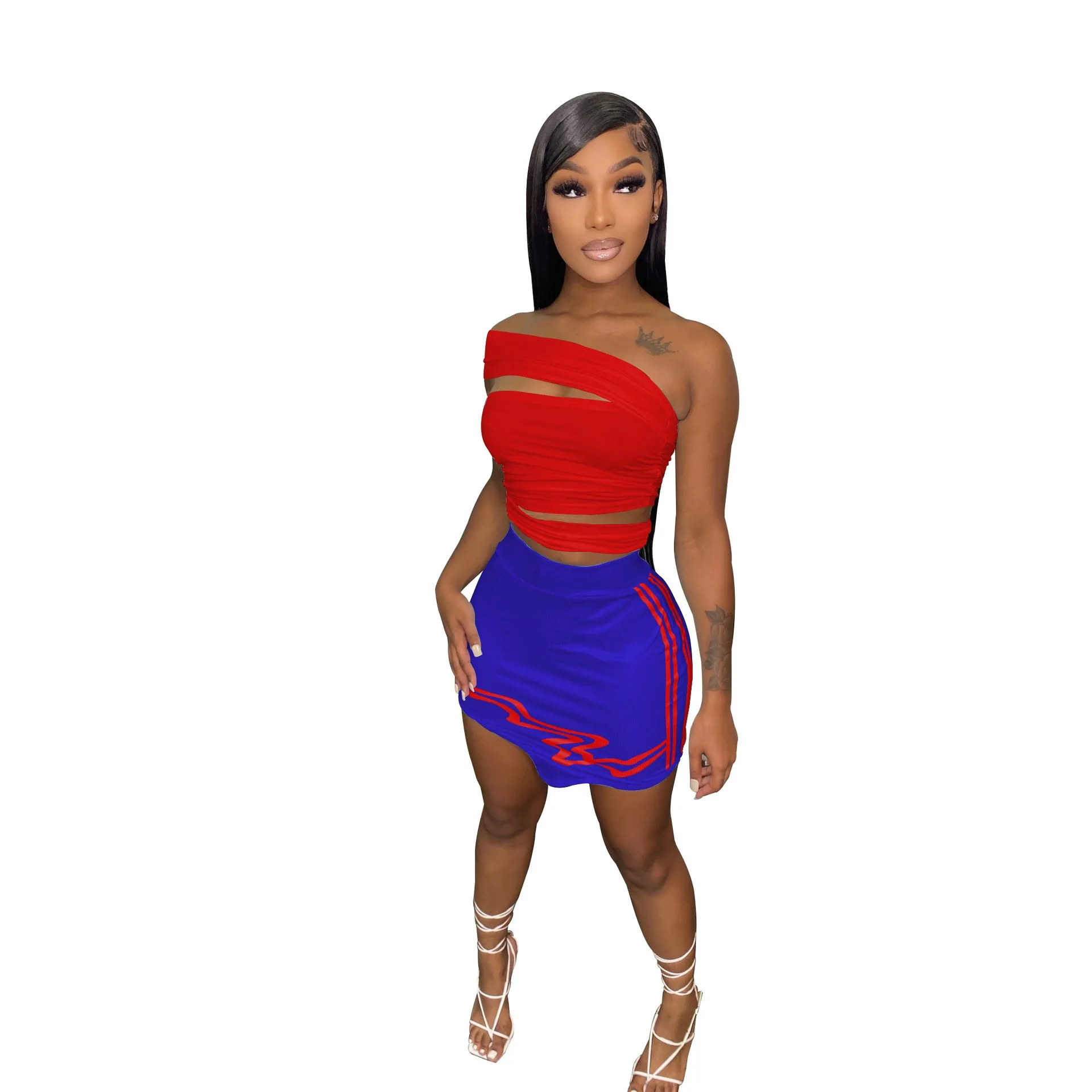 B22219 Wholesale Solid Crop Top Patchwork Skirt Sets Sexy New Design Clothes For Women Summer 2022