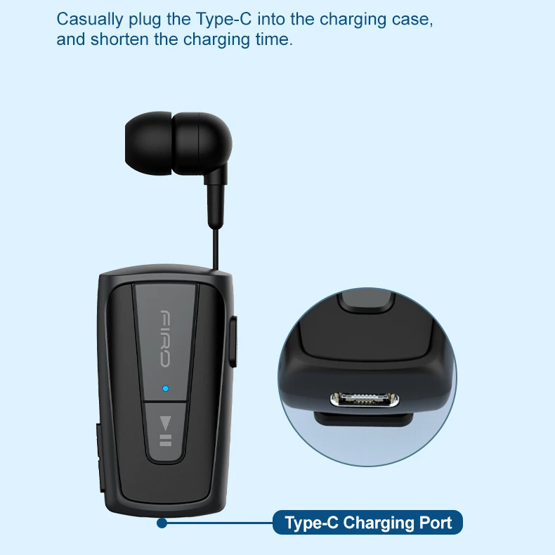 Firo wireless single-ear Type-C Retractable Collar Clip Headset for Delivery Business men Mono earphone for driver