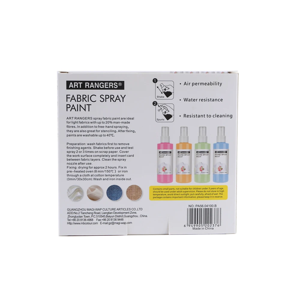 Art rangers FABRIC SPRAY PAINT,4 X 100 ml primary colors/ pastel colors for diy art painting