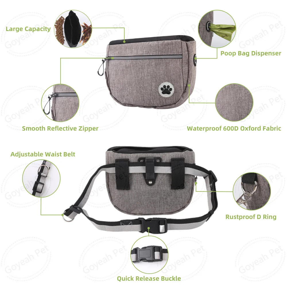 Large Capacity Dog Treat Pouch Waterproof 600D Oxford Pet Training Waist Bag