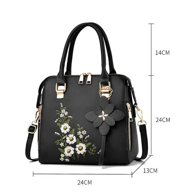 2022 big fashion shoulder ladies blue floral embroidery designs leather womens hand bags