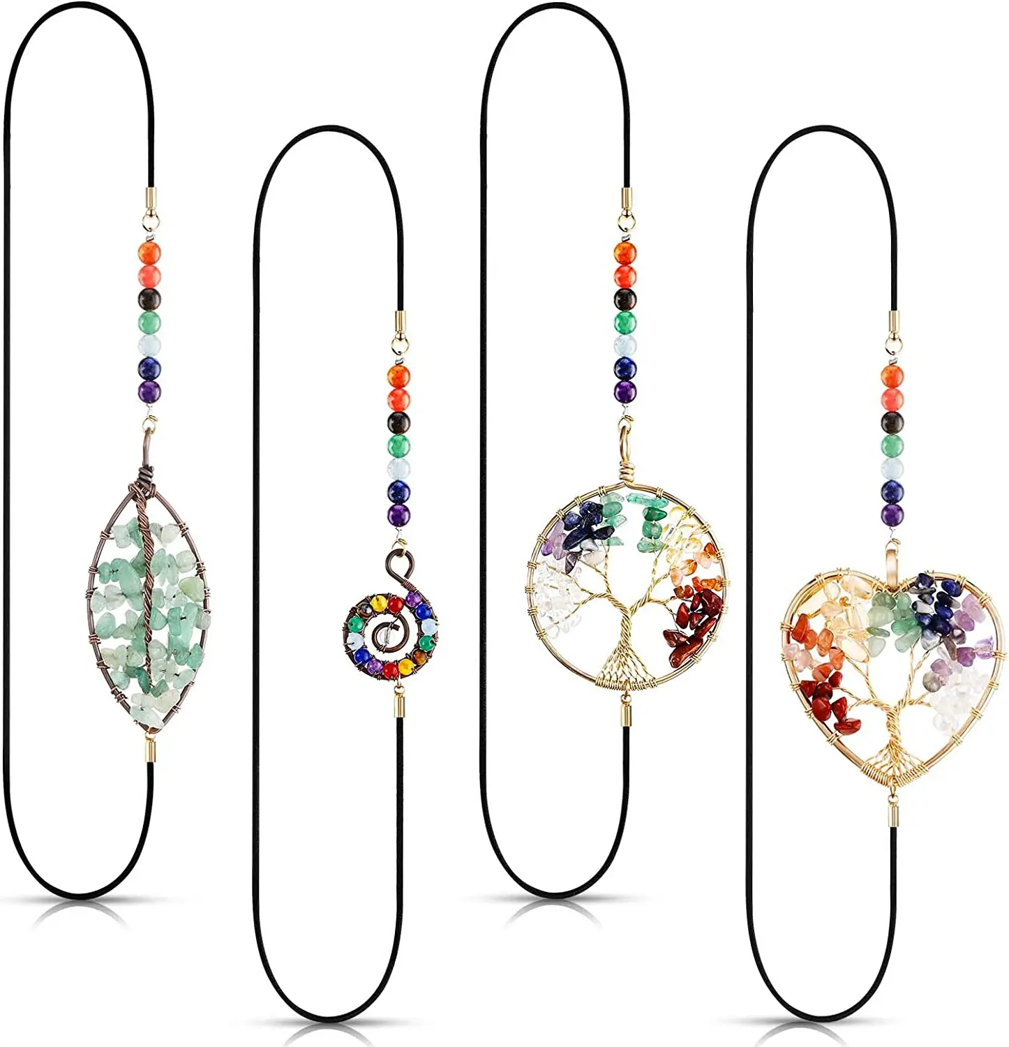 Rounded Gold-plated Bending Tree of life Seven Chakra Gravel Bookmarks Copper Winding Metal Personality Office Page Mark