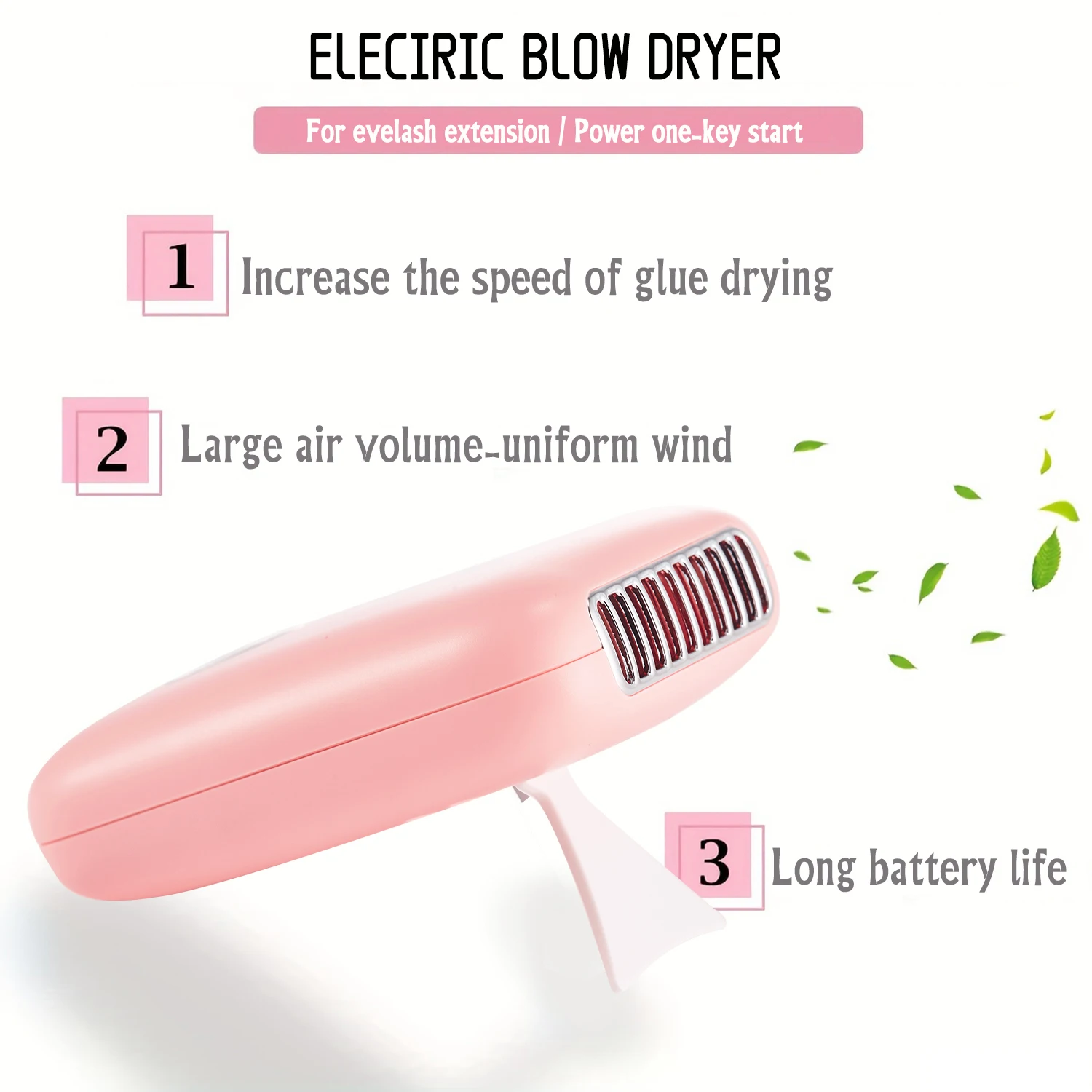 Eyelash Extension Mini Lash Fan Handheld Eyelash Fan 3 Speed Rechargeable USB Fan