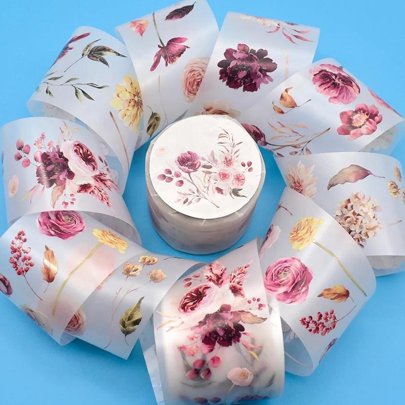 New design product waterproof pet scrapbooking transparent tape painting floral month date washi tape set