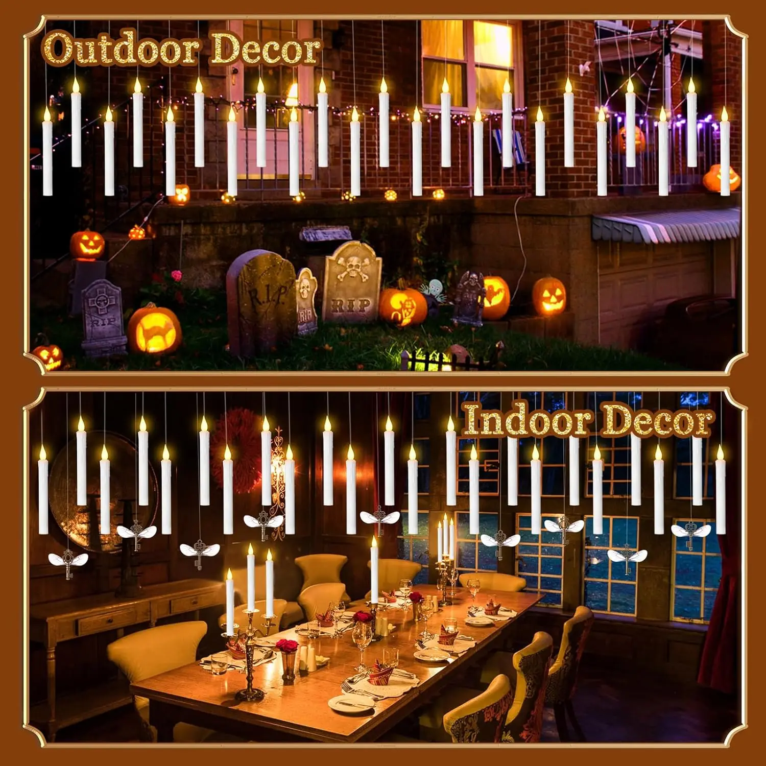 Battery Operated Flameless flickering Harry hanging Taper Floating Fake Candles with Magic Wand Remote