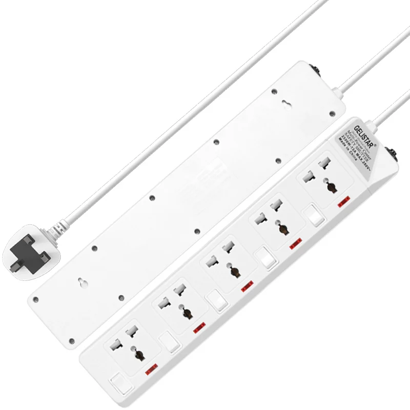 Universal socket white 5 outlet smart power strip 2m cable desktop individual switch extension board extension socket