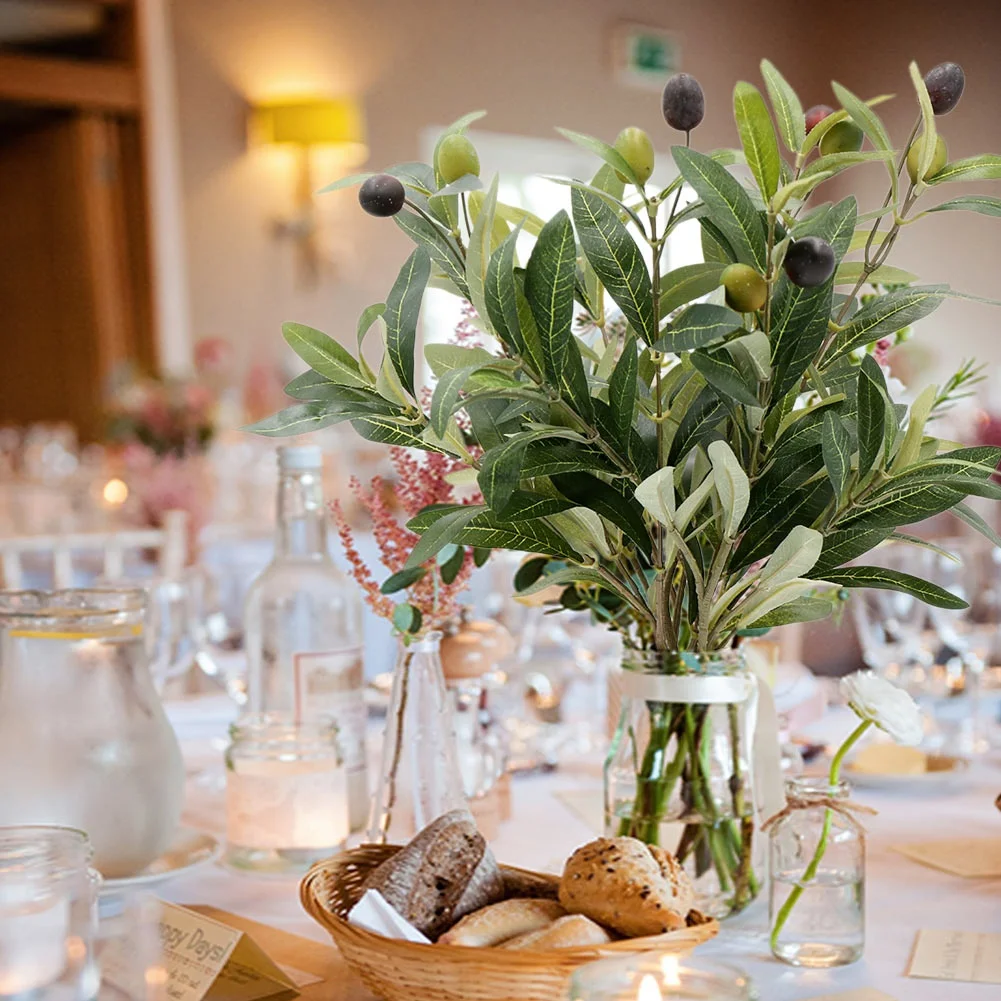 Wholesale Plastic Olive Leaves Artificial Olive Branches With Two Or Three Fruit For Wedding Home Decor