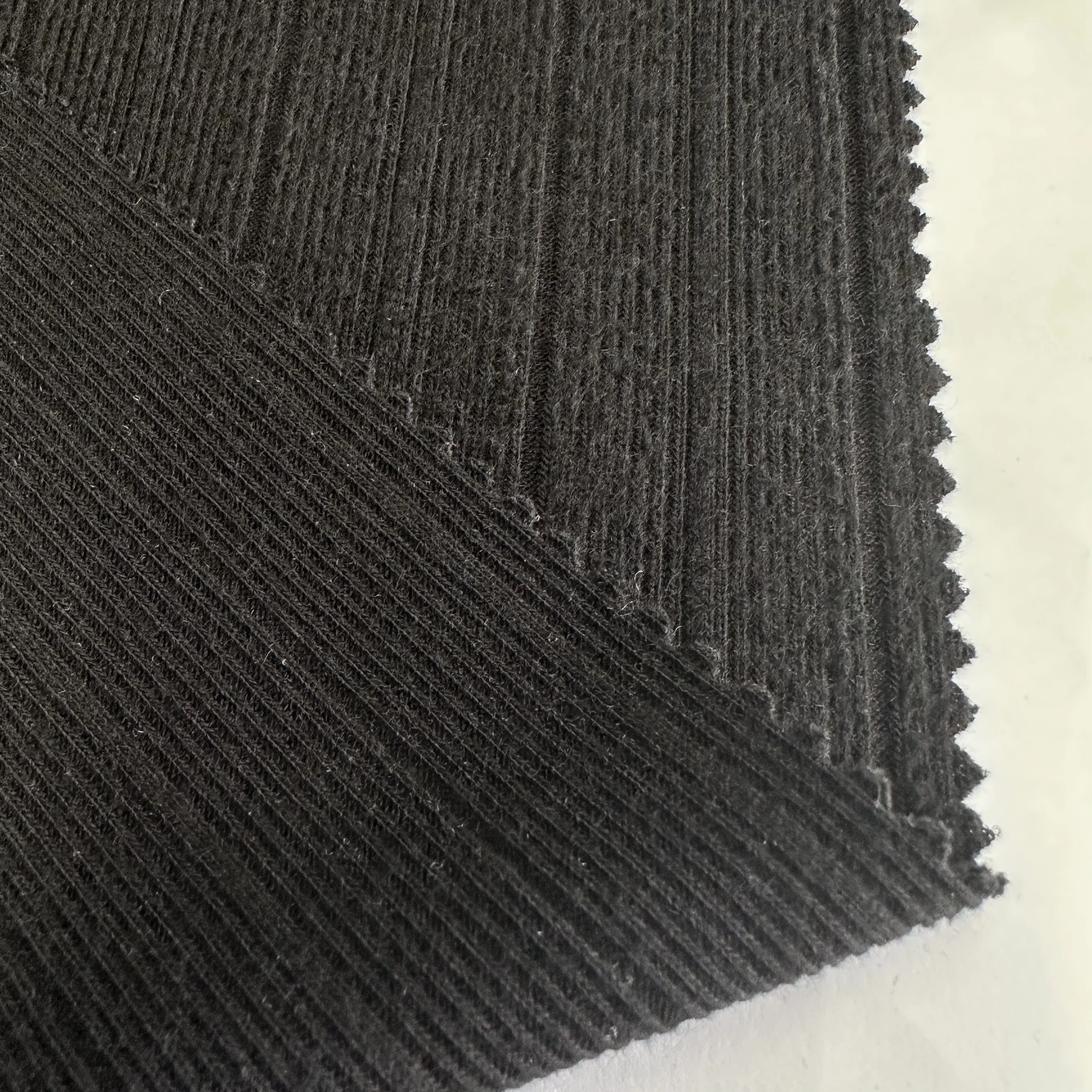 wholesale heavyweight 300gsm 97% polyester 3% spandex wide stripe black brushed rib knit fabric for dress and sweater