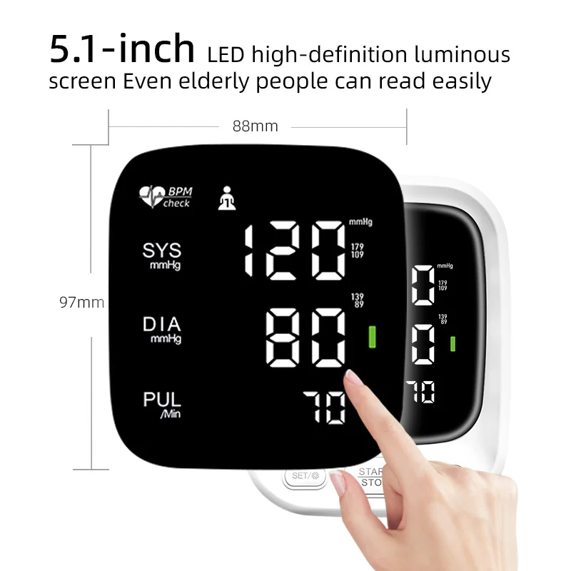 Customized LOGO Smart Electronic Voice Arm Cuff Blood Pressure Monitor Rechargeable BP Machine