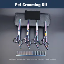 5 Pieces Professional Color Coated Pet Stainless Steel Dog Grooming Scissors Set For Hair Cutting