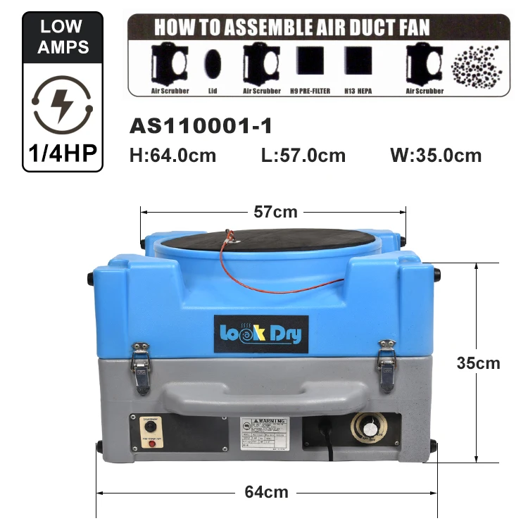 800 cfm with 4 stage filtration system industrial air scrubber for restoration