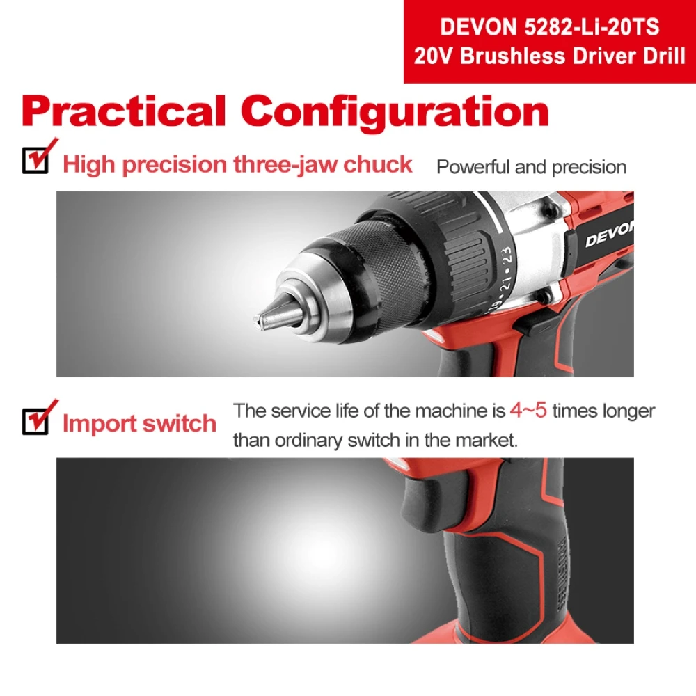 DEVON 20V lithium-ion brushless drill driver cordless Drill 20V power tools without battery