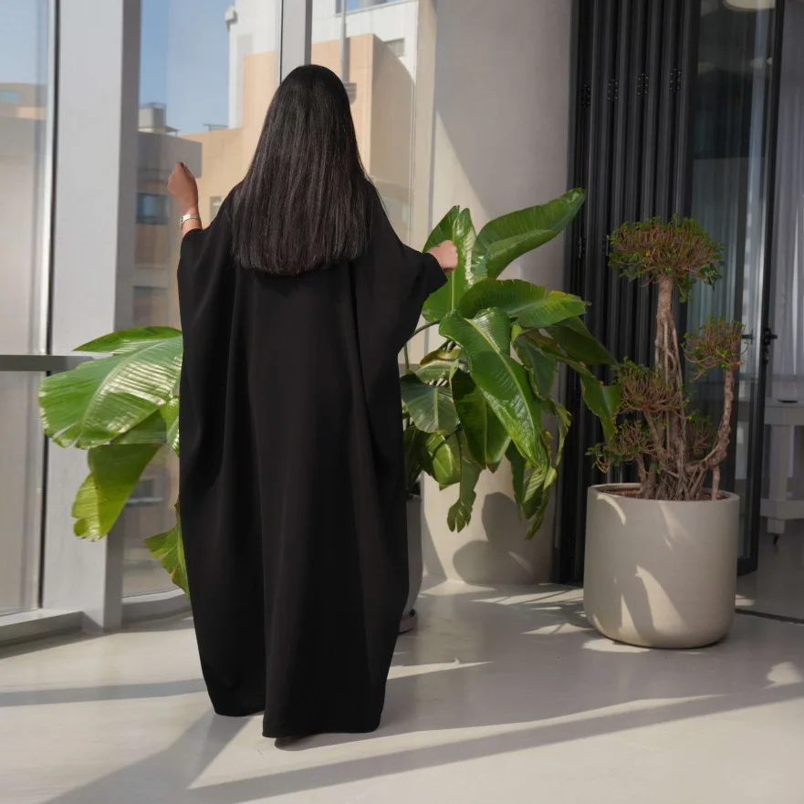 Модное женское Скромное Черное Dubai Abaya кимоно Kebaya халат из полиэстера Рамадан Турция с открытыми пряжками рукав летучая мышь Абая