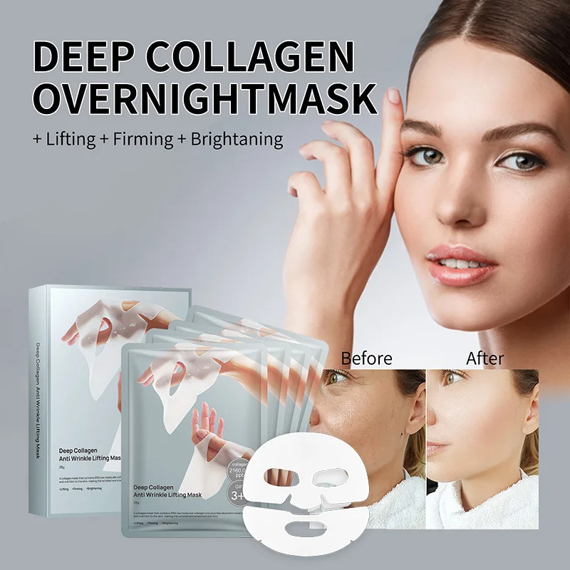 OEM customized 5pcs/box  White Return Transparent Bio-Collagen Anti Wrinkle Tightening Hydrating Facial Mask for face care