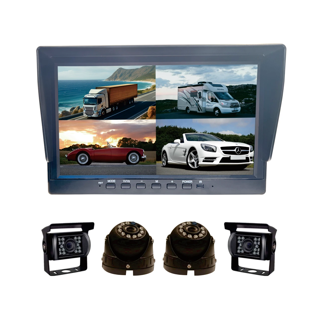 10 inch HD quad screen with 1080P or 720P night vision waterproof side dash camera system for bus travel and school buses