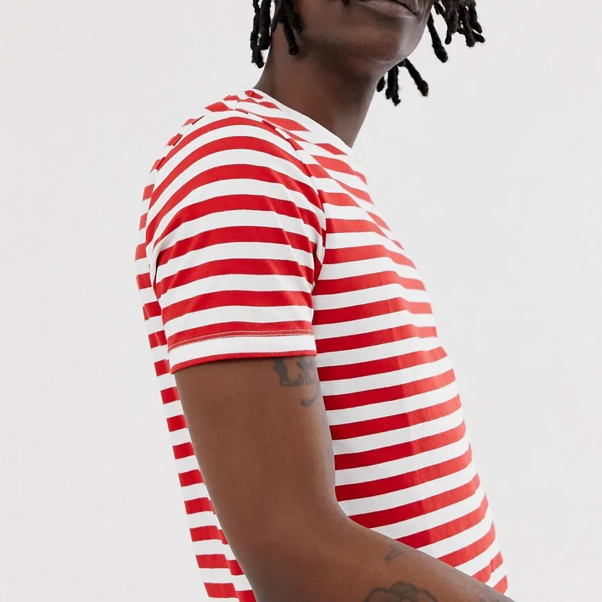 High quality 100% cotton regular fit crew neck short sleeve striped t shirt for men