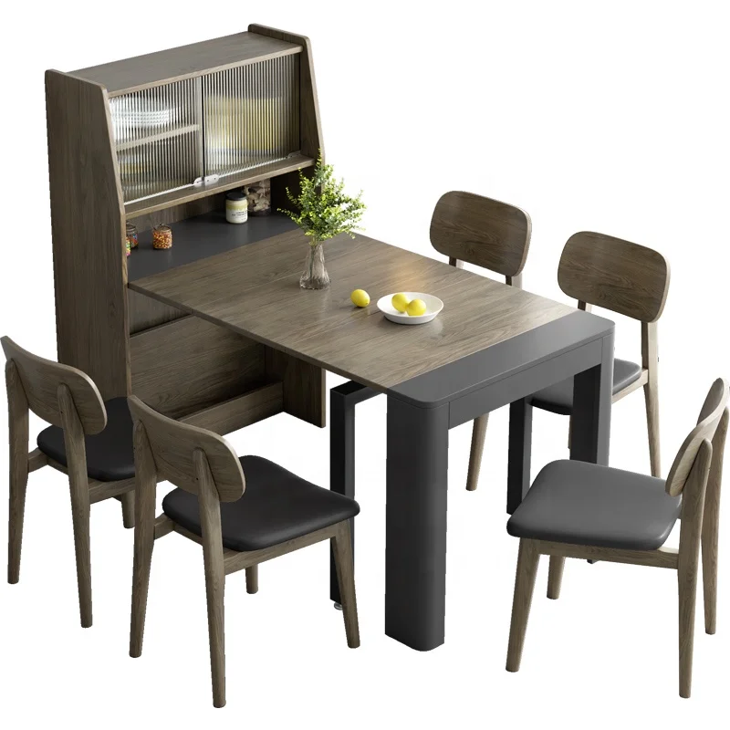 Высококачественные складные деревянные стулья для столовой, обеденный стол с шкафом для хранения