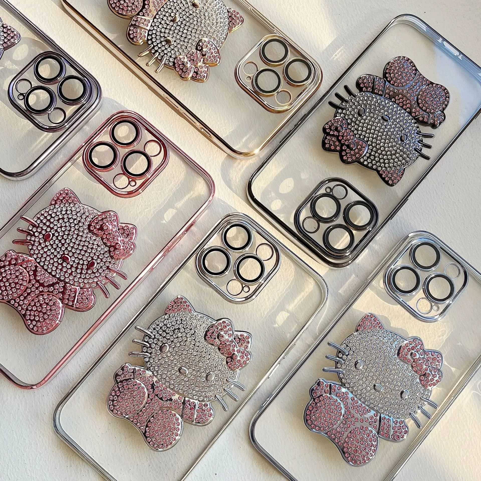 hello cute kitty Luxury diamond electroplating phone case for iphone Xr Xs 11 12 13 14 Pro Max Cell Cover