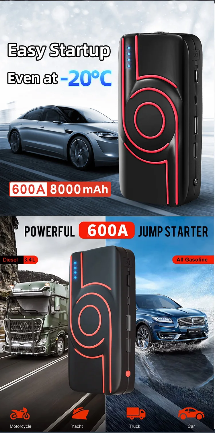 2025 Best-Selling 12V Emergency Starter New Car Lithium Ion Battery 45W Total Output 3000A Peak Truck Motorcycle Jump Starting