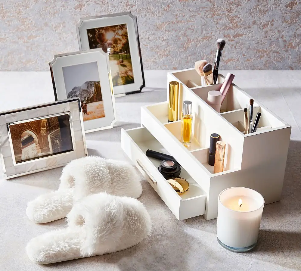 Custom High Quality White Acrylic Standing Desk Organizer For Office Acrylic Storage Holder With Drawers Tool Desk Holder