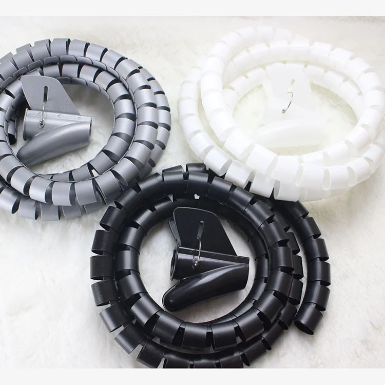 42mm  Factory price  Spiral Cable binding Pe wire winding tube black bobbin plastic spiral covered wire end belt cable tidy kits