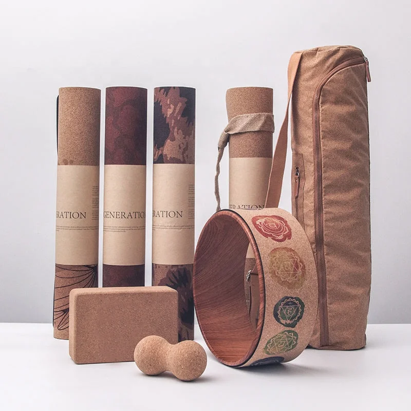 Miska 2022 China Suppliers High Quality Cork Yoga Set Anti Slip Natural Cork Yoga Wheel Yoga Mat Block