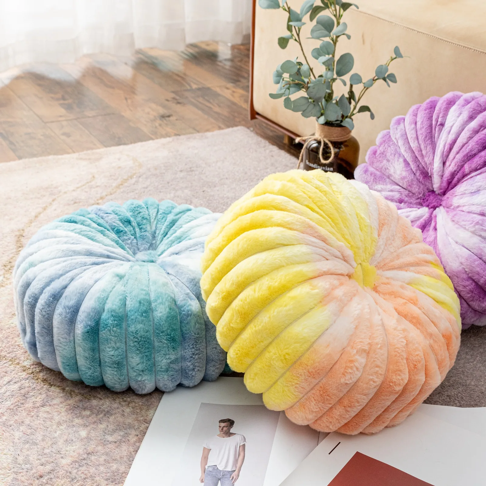 Amity Ins Style Round Pumpkin Pillow Tie Dyed Stripe Handmade Wheel Pillow Sofa Cushion Bedside Seat Cushions for Home Decor