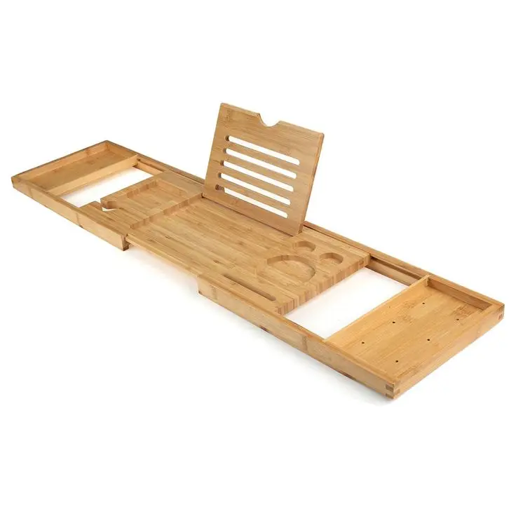 Expand Bamboo Bathtub Caddy Bath Serving Tray Bathroom Shower Organizer bamboo bathtub caddy tray
