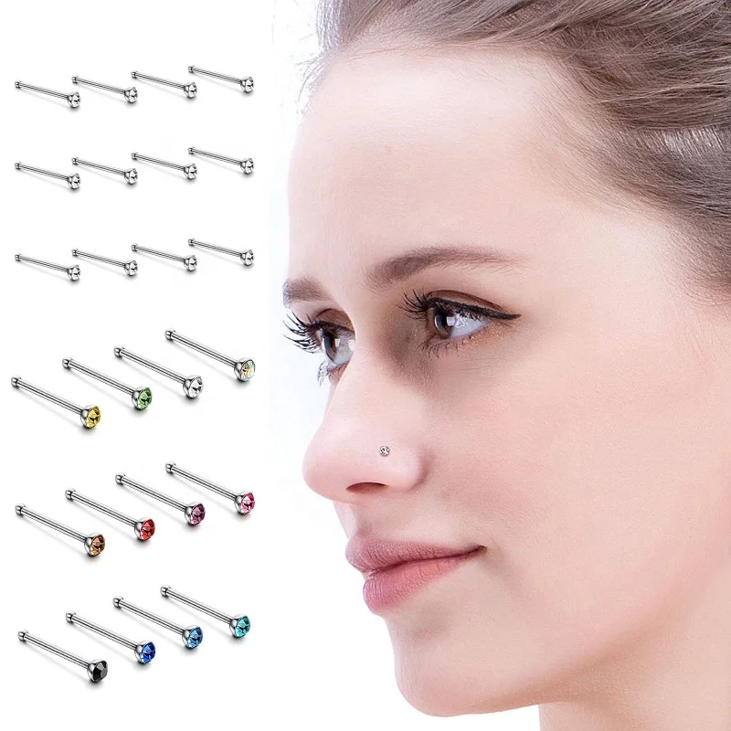 SUNRAIN 40Pcs/Set 60Pcs/Set Fashion Body Jewelry Nose Studs Nose Ring Stainless Surgical Steel Nose Piercing Acrylic Stud Ring