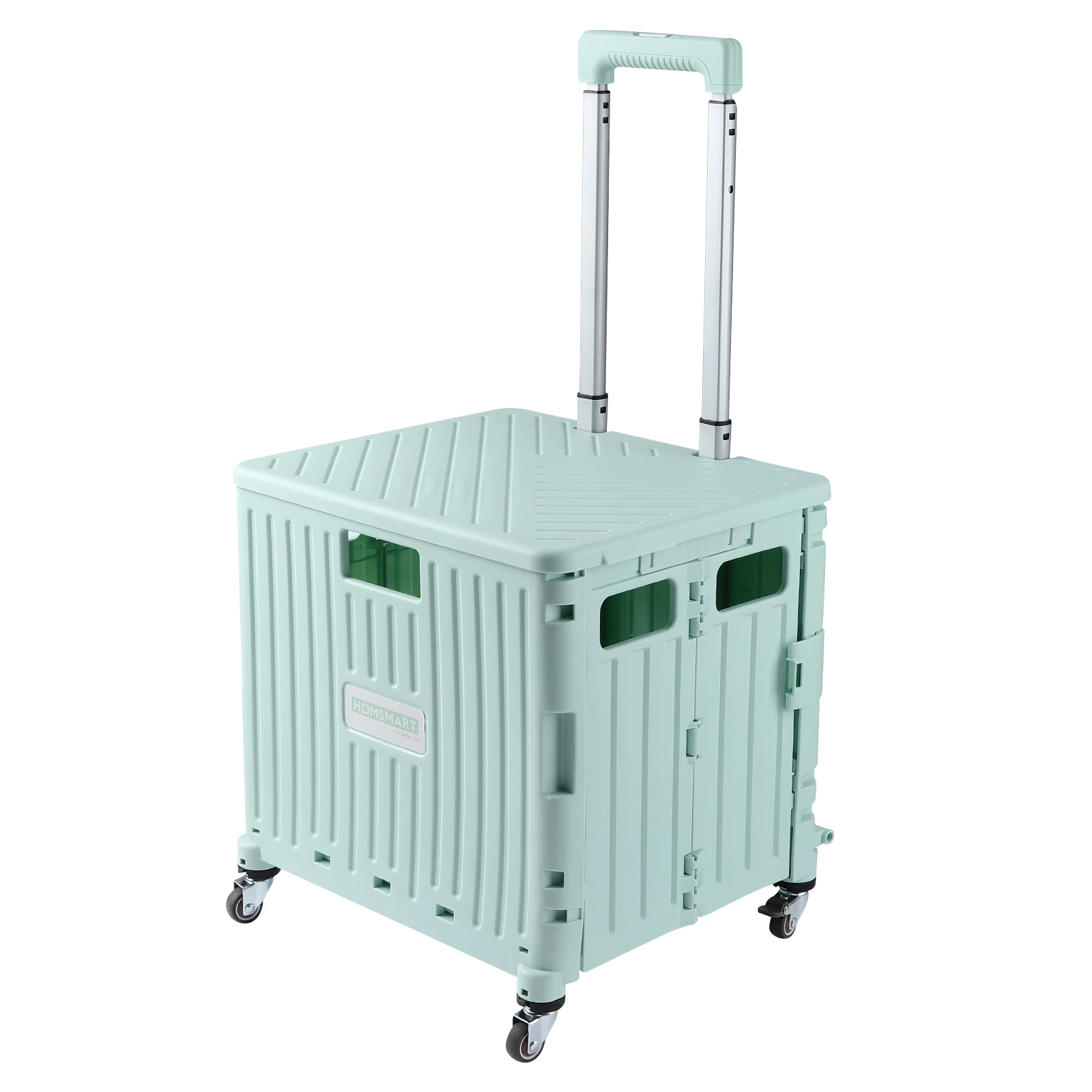 New korea style four wheels super market trolley plastic foldable trolley cart with 50KG load capacity