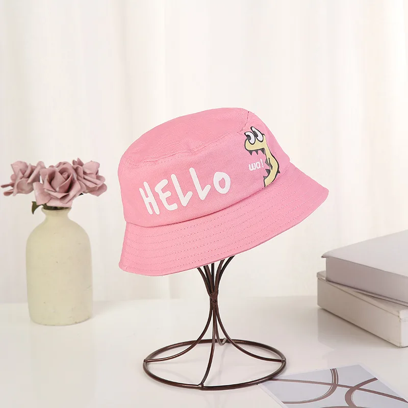 Панама с вышивкой Hello Wa для мальчиков и девочек, Мультяшные подвески с драконом, Детская Солнцезащитная шляпа