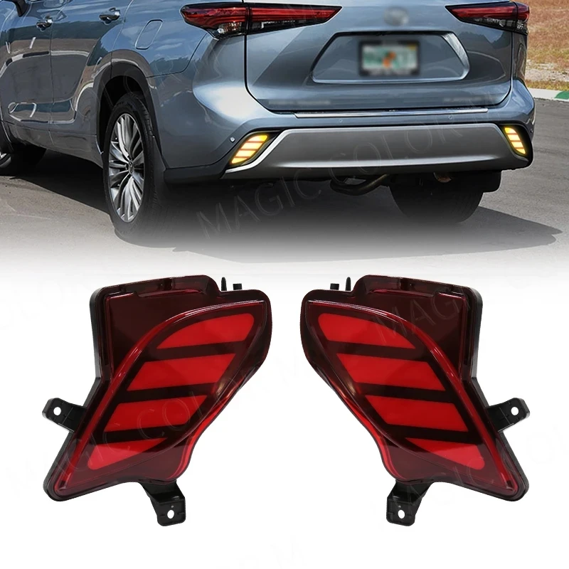Rear Bumper Reflector For Toyota Highlander 2020 2021 LED Fog Lamp Red Brake Light Turn Signal Waterproof Car Accessories 12V