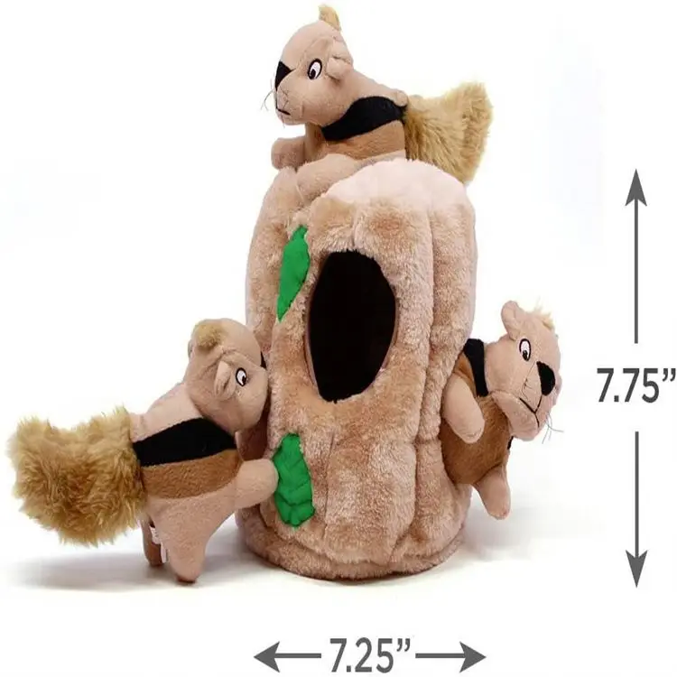 Eco-Friendly Newest Extreme Chewers Dog Toys Plush Squeaky Hide&Seek Squirrels Dog Toy